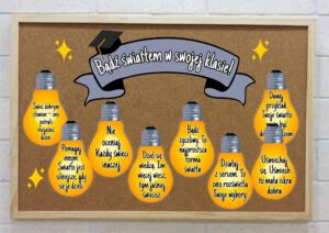 Gazetka motywacyjna Bądź światłem w swojej klasie/szkole Żarówki