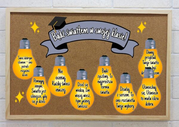 Gazetka motywacyjna Bądź światłem w swojej klasie/szkole Żarówki