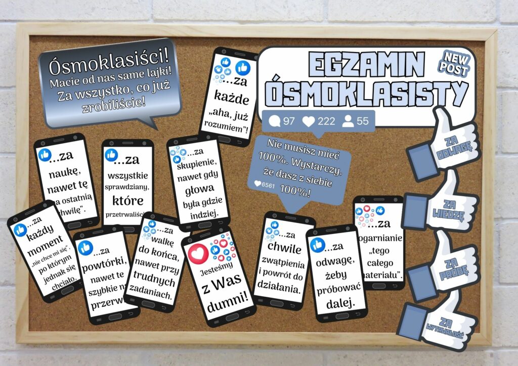 Gazetka motywacyjna Egzamin Ósmoklasisty lajki